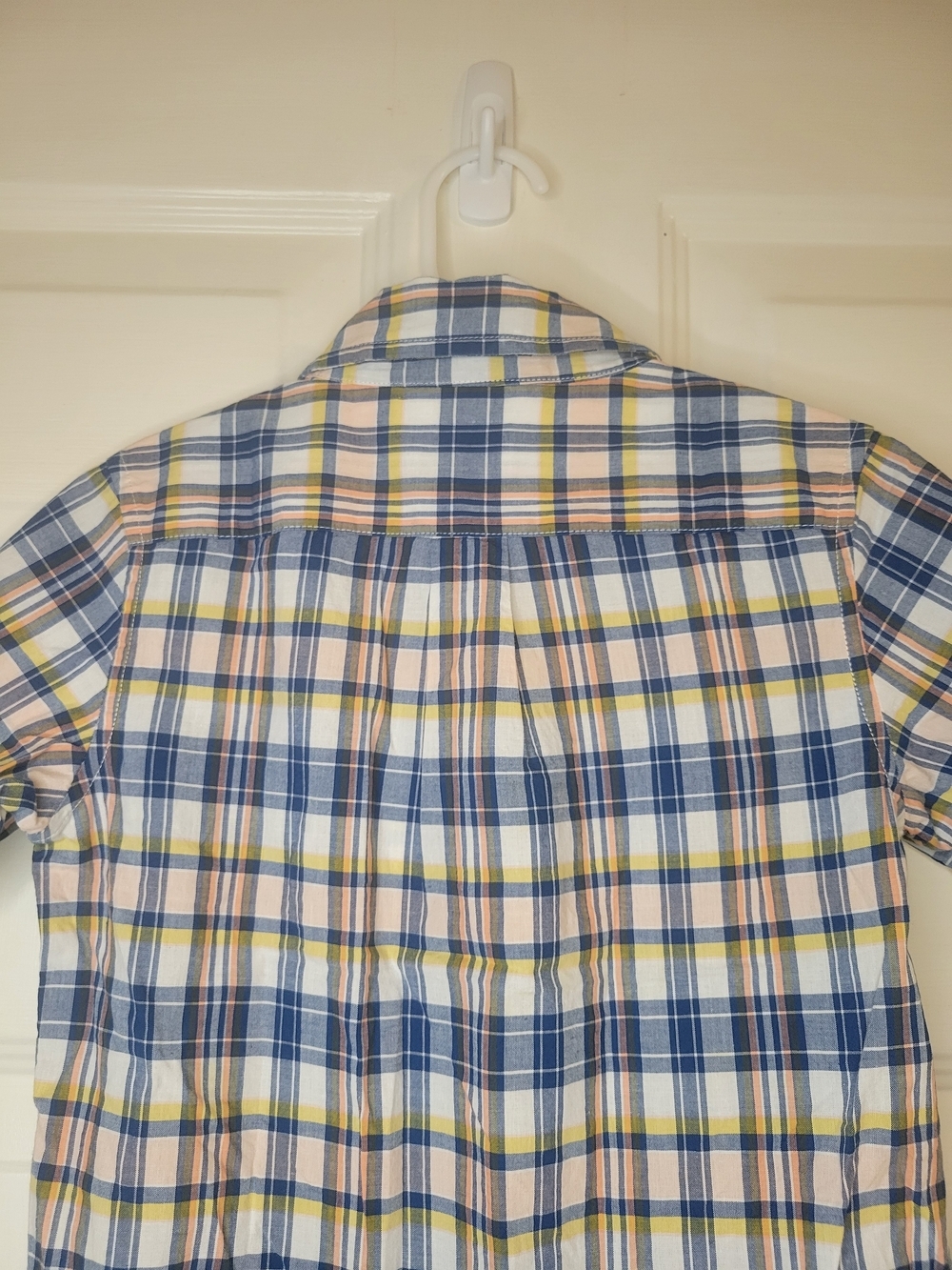 Janie and Jack Boys' Short-Sleeve Plaid Button-Down Shirt - Navy/Yellow/Pink - Picture 6 of 6